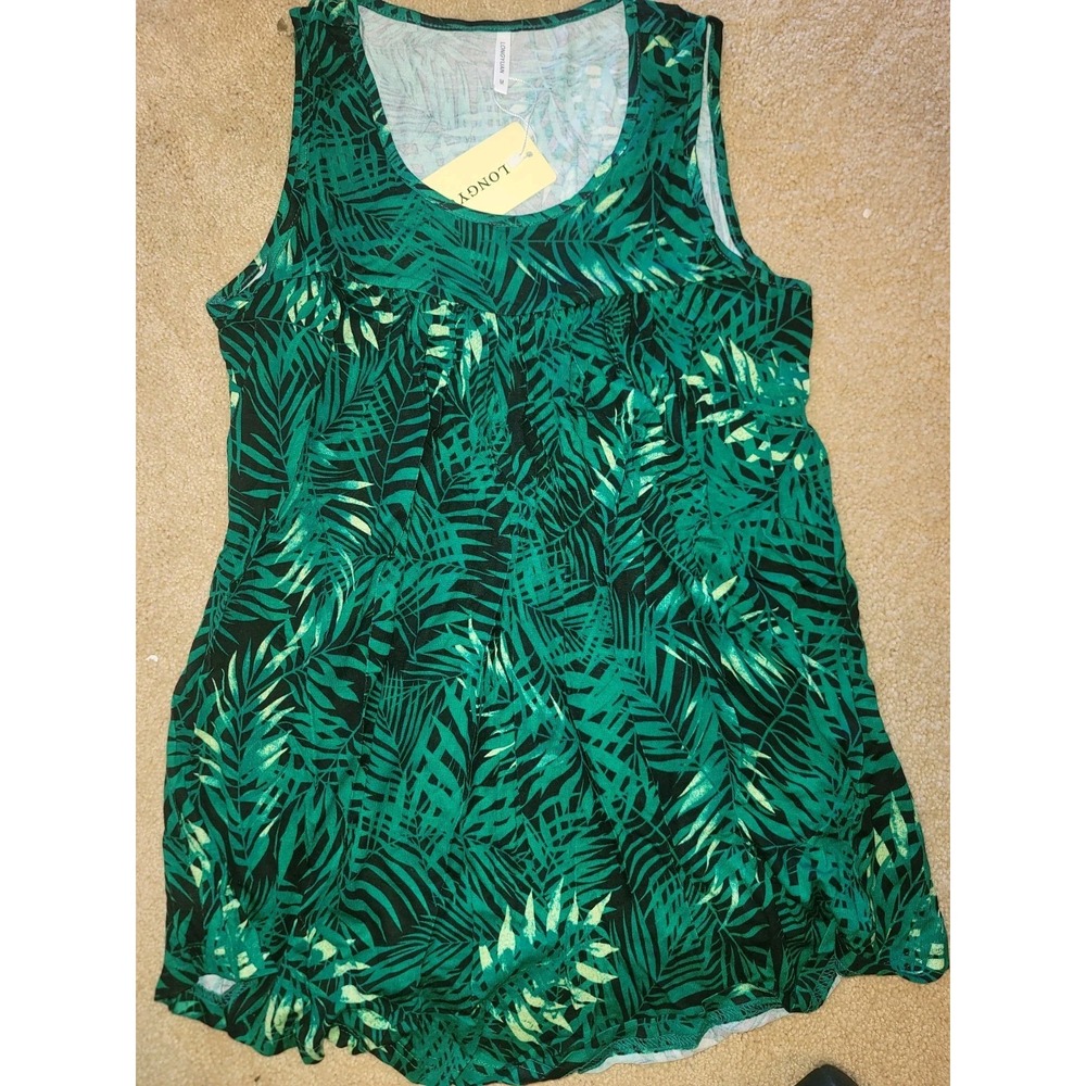 Longyuan Womens Green Tropical Palm Leaf Print Sleeveless Beachwear Tank‎ Medium